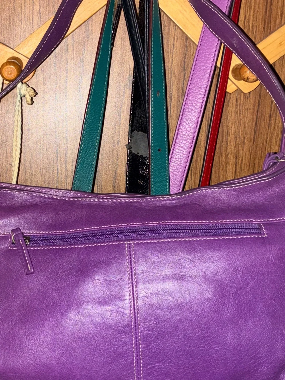 Tignanello Purple Leather Hobo Shoulder Bag